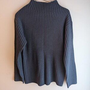 Navy blue ribbed mock neck sweater